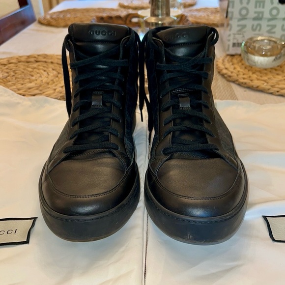 Gucci Black and Gray High-Top Sneakers with Signature GG Canvas